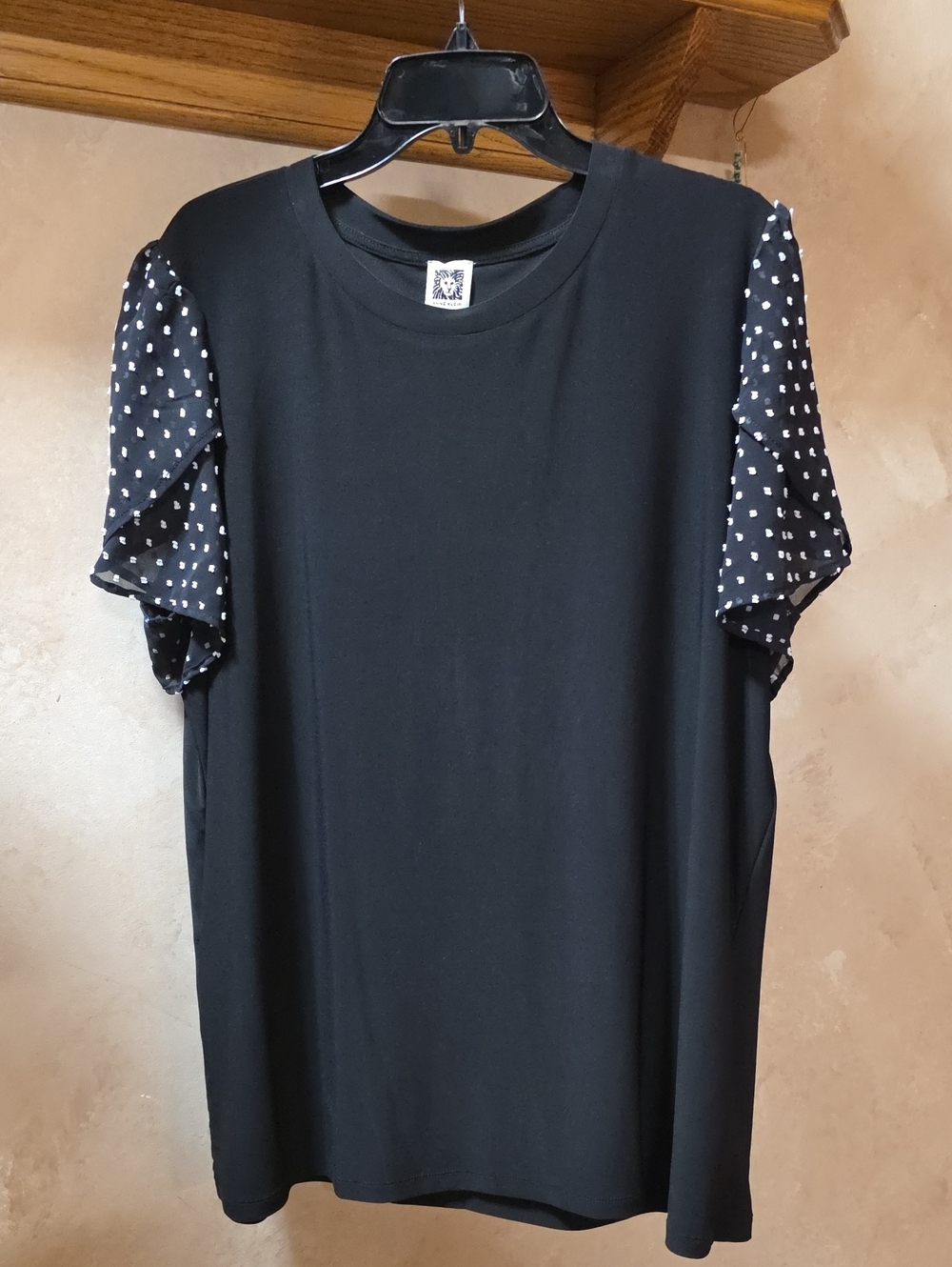 Anne Kleun Black Short Sleeve Top with Patterned Puff Sleeves